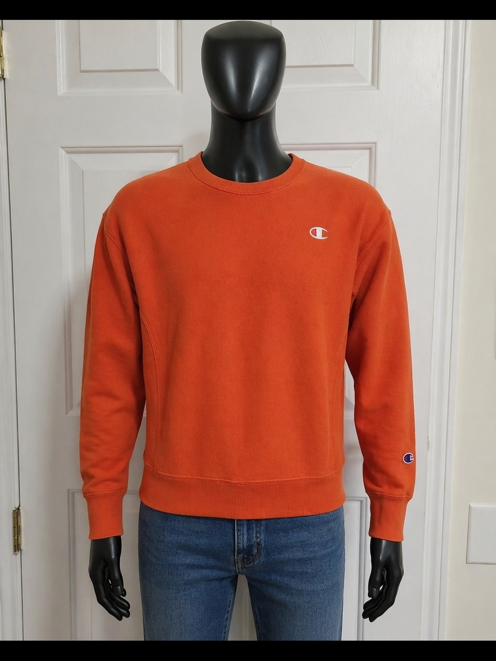 Champion Orange Crewneck Sweatshirt Small C Logo Minimal Streetwear Size XS